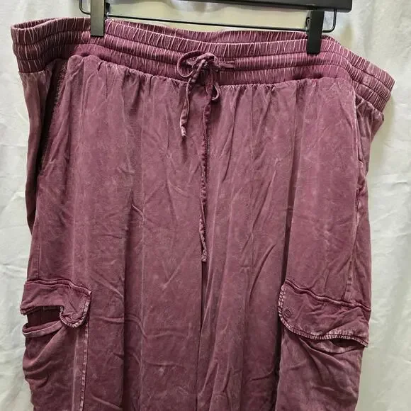 Torrid maroon acid wash cargo lounge pants elastic waistband drawstring size 2S - Picture 3 of 12